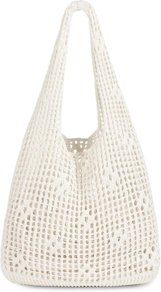 Sightor Crochet Tote Bag, Mesh Beach Bag Knit Summer Hobo Bag Vacation Boho Tote Bag for Women