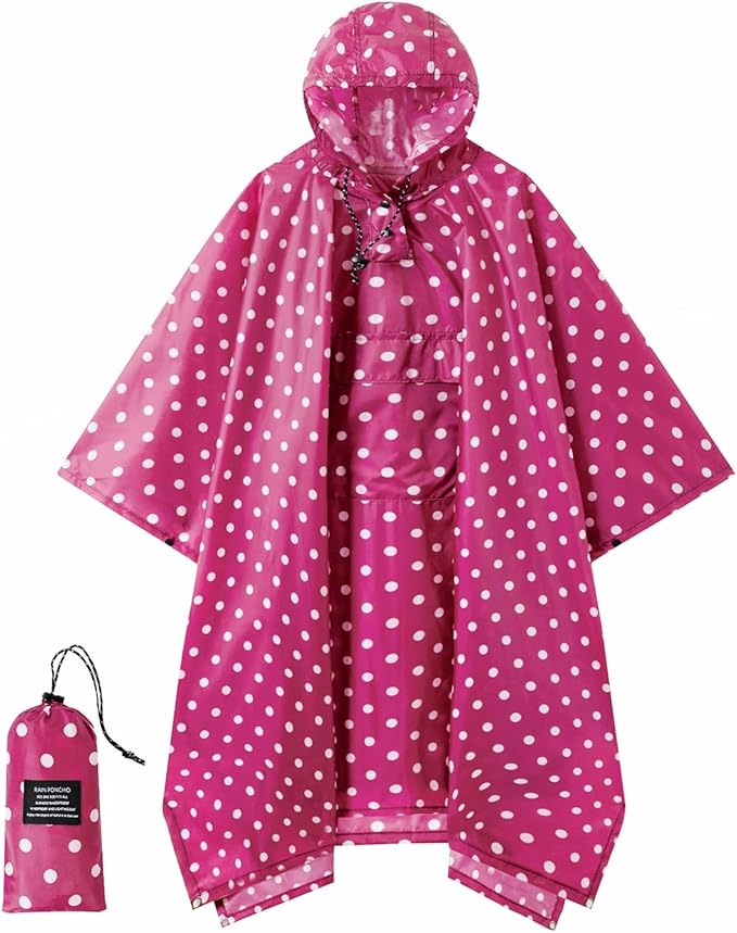 Hooded Rain Poncho for Adults - Waterproof Rain Coat and Lightweight Jacket 3-in-1 Multi-Function with Pockets