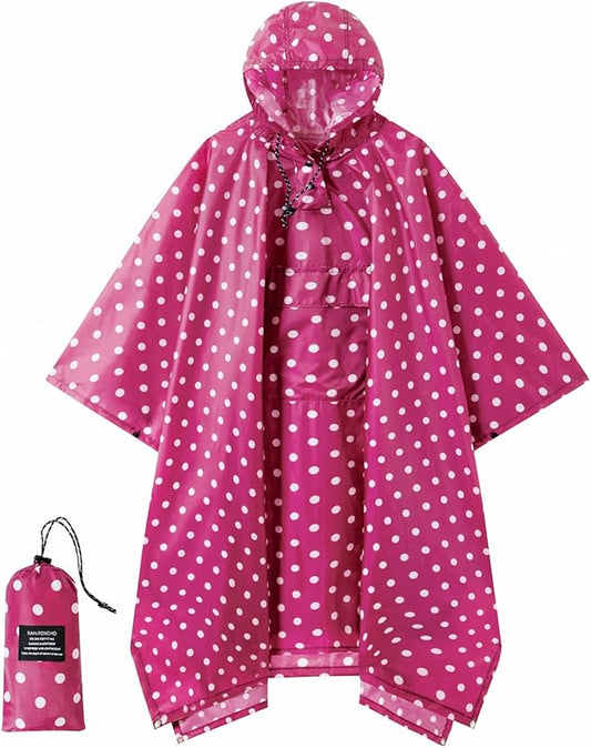 Hooded Rain Poncho for Adults - Waterproof Rain Coat and Lightweight Jacket 3-in-1 Multi-Function with Pockets