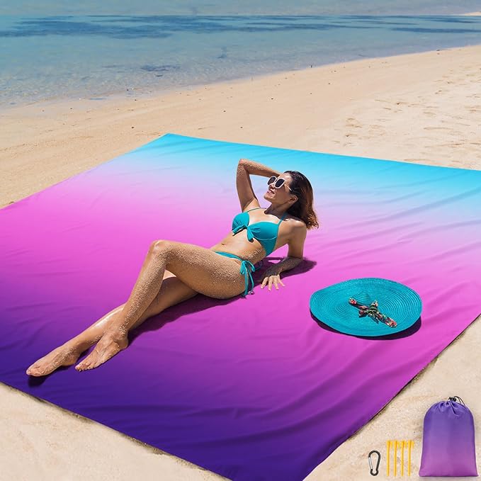 AISPARKY Beach Blanket Waterproof Sandproof Extra Large, Oversized Beach Mat, Quick Drying&Compact&Lightweight, Picnic Blankets Vacation Essentials for Outdoor Beach Camping (79" X 108" (6 Person))