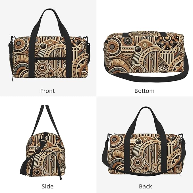 African Tribal Print Gym Bag with Shoe Compartment for Women Men, 17.7in Sports Duffle Weekender Tote, Overnight Travel Duffel Bag Carry On