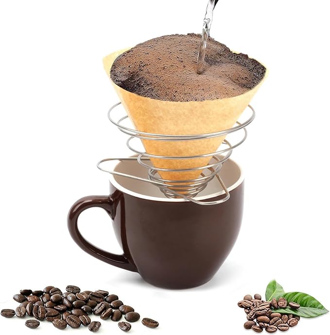 SUEIANNMN Collapsible Pour Over Coffee Dripper Filter Holder, 1-2 Cups, Folding Stainless Steel Reusable Coffee Cone Filter Portable Compact for Office Home Travel Picnic Camping Helix Style