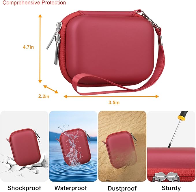 Elonbo Camera Carrying Case for KODAK PIXPRO FZ55 / FZ53 / FZ45 / FZ43 16MP Digital Camera, Vlogging Camera Storage Holder Travel Bag, Mesh Bag Fits Batteries, Cable, Memory Card, Red