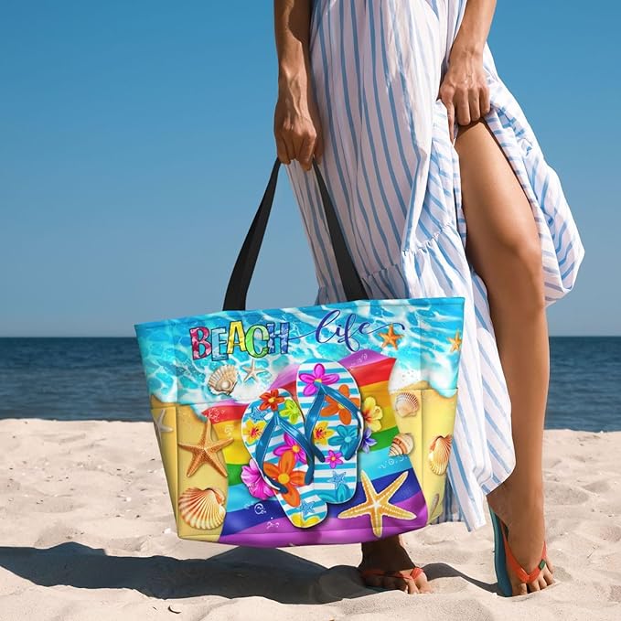 Extra Large Beach Bags For Women, Waterproof Beach Totes Bags For Women, Lightweight Foldable Pool Bag With Zipper