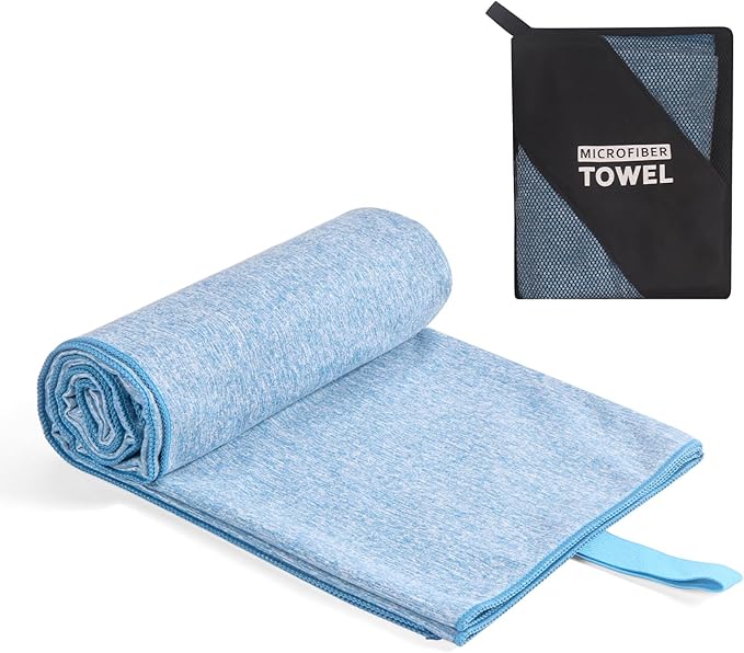 Quick Dry Microfiber Camping Towel, Large Towel for Beach Travel Gym Body Sweat Hiking Yoga Swimming Pool(Blue, 31.5X70 Inch)