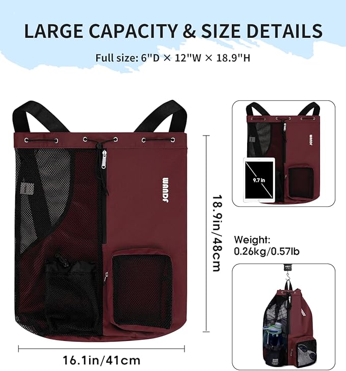 WANDF Swim Bag Mesh Drawstring Backpack with Wet Pocket for Swimming, Gym, and Workout Gear