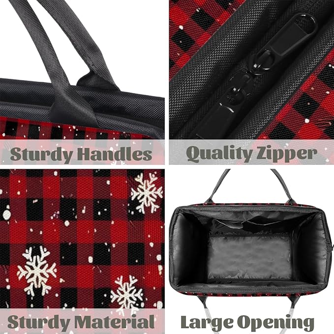Winter Snowflake Buffalo Plaid Travel Duffel Bag, Waterproof Sports Gym Duffle Bag, Large Capacity Weekender Carry On Overnight Bags for Women Men