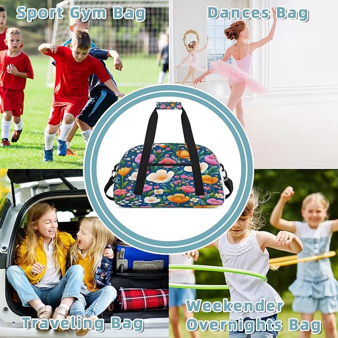 Kids Duffle Bag Girls Boys Spring Colorful Floral Garden Weekender Overnight Bag,Lightweight Duffel Bags for Traveling Gym Sport Dance