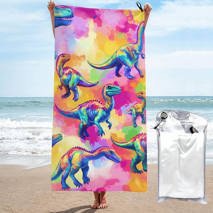 Red Green Dinosaur Sand Free Beach Towel – 27.5"X55" Quick Dry Microfiber Beach Towels for Travel, Swimming, Pool, and Camping, Absorbent and Compact Beach Essential for Women, and Men