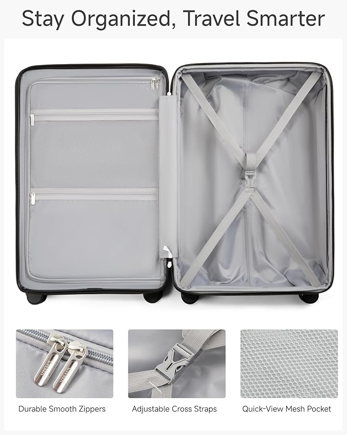 LUGGEX 24 Inch Luggage with Spinner Wheels, KVC Expandable Hardside Medium Checked Suitcase (EX-Core, Navy, 24 Inch, 70L-76L)