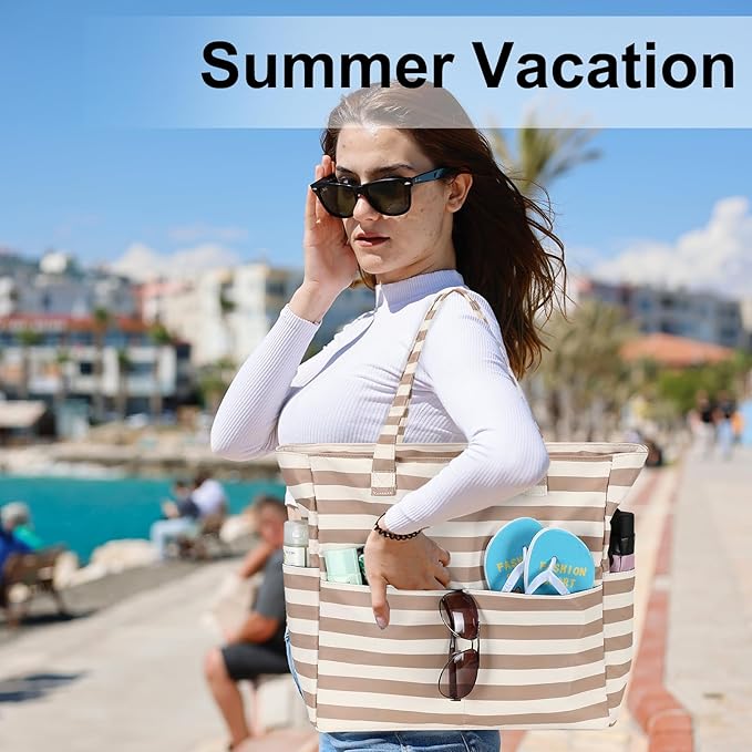 LEDAOU Large Beach Bag Women Waterproof Sandproof Zipper Beach Tote Pool Bag for Swim Gym Grocery Travel with Wet Pocket | Waterproof, Sandproof, Zipper, Pool, Gym, Grocery