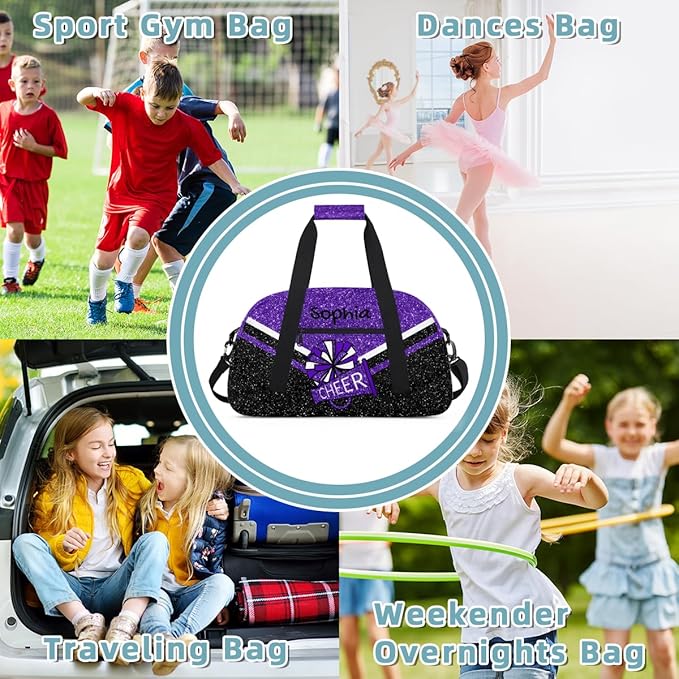 Personalized Purple Glitter Cheer Bag for Cheerleaders, Custom Sport Gym Bag Dance Bag Travel Duffle Bag Cheerleading Gifts for Women