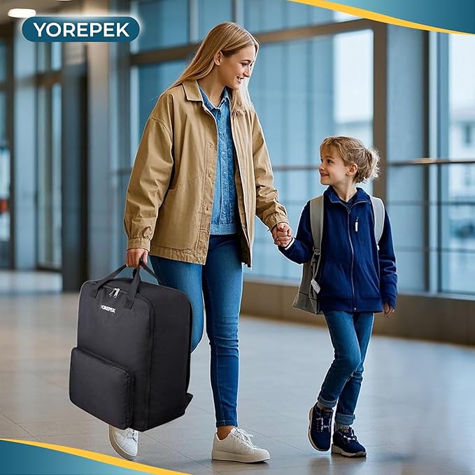 YOREPEK Backless Booster Car Seat Travel Bag Backpack for Airplane, Foldable Booster Car Seat Cover with Lauggage Strap, Compact Stroller Bag for Airplane Fits for Gb Pockit(All Black)