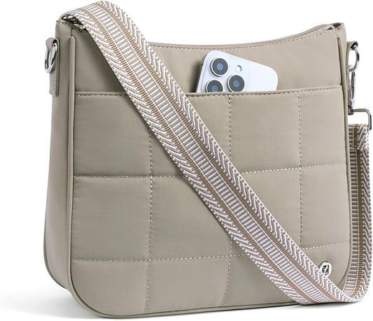Anti Theft Crossbody Bags for Women,Quilted Puffer Travel Purses Shoulder Hobo Bag Handbag with Guitar Strap