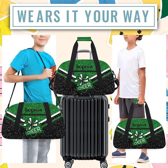 Personalized Green Glitter Cheer Bag for Cheerleaders, Custom Sport Gym Bag Dance Bag Travel Duffle Bag Cheerleading Gifts for Women