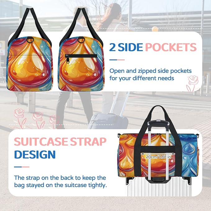 Color Water Drop Travel Duffle Bag for Women Men, Overnight Weekender Bag, Carry on Tote for Sport Gym