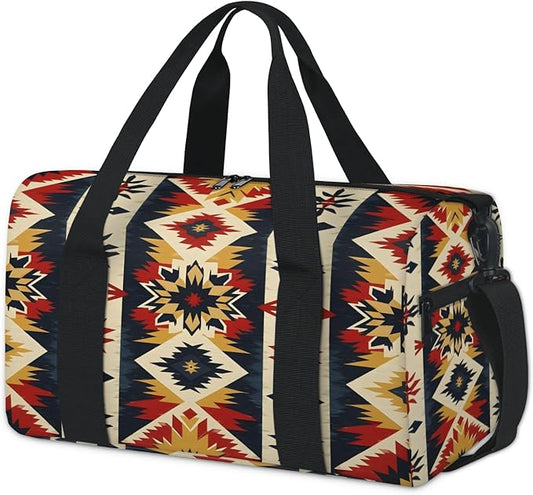 Aztec floral Travel Duffle Bag for Women Men, Overnight Weekender Bag, Carry on Tote for Sport Gym