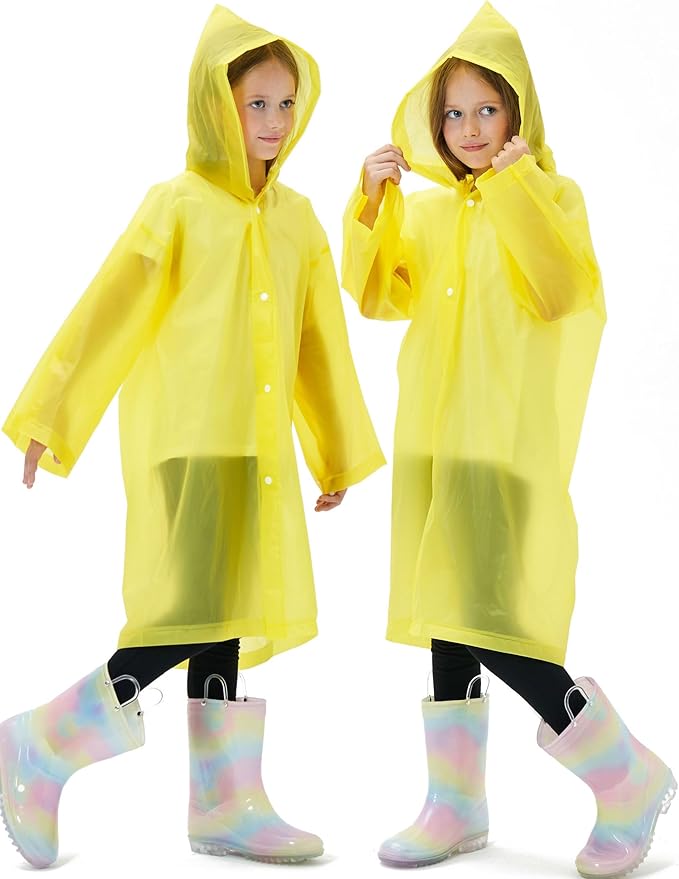 2 Pack Reusable Waterproof Raincoat EVA Emergency Rain Ponchos One Size Rain Jacket for Children, Boys and Girls