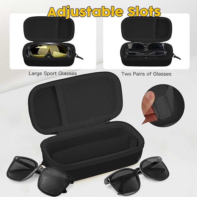 Double Eyeglasses Case,Hard Shell Glasses Case Travel Sunglasses Organizer with Adjustable Slot & Clip for Men Women