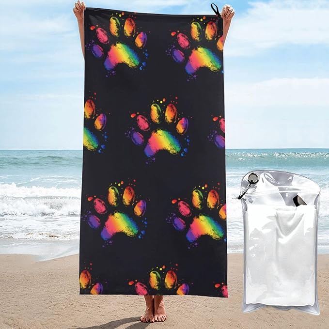 Paw Colorful Sand Free Beach Towel – 27.5"X55" Quick Dry Microfiber Beach Towels for Travel, Swimming, Pool, and Camping, Absorbent and Compact Beach Essential for Women, and Men