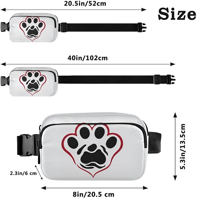 Heart with Paw Fanny Pack for Women Men Water Resistant Fashion Waist Packs with Adjustable Strap Belt Bag for Travel Workout Jogging Hiking 21217968