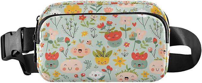 Cute Flowers Plants Faces Fanny Pack for Women Men Water Resistant Fashion Waist Packs with Adjustable Strap Belt Bag for Travel Workout Jogging Hiking 21220491