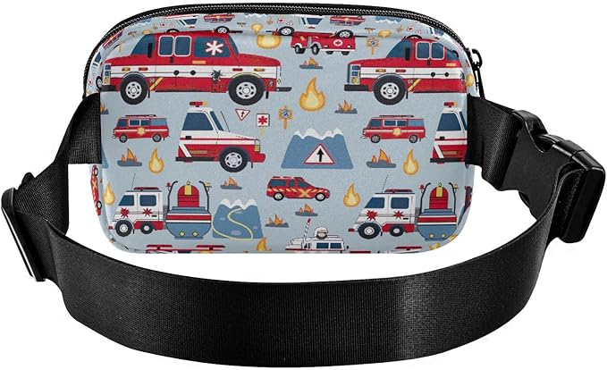 Kawaii Fire Police Cars Fanny Pack for Women Men Water Resistant Fashion Waist Packs with Adjustable Strap Belt Bag for Travel Workout Jogging Hiking 21219351