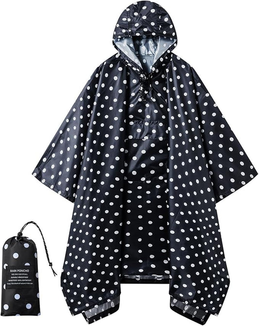 Hooded Rain Poncho for Adults - Waterproof Rain Coat and Lightweight Jacket 3-in-1 Multi-Function with Pockets