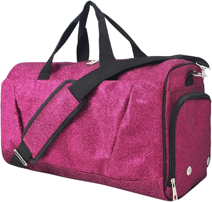 NGIL Glitter Cheers Sports Gym Duffel with Shoe Compartment and Small Carry on Travel Tote Bags for Women, Gym bag, Overnight bags for Women, Cheer Bag (Glitter-Hot Pink)