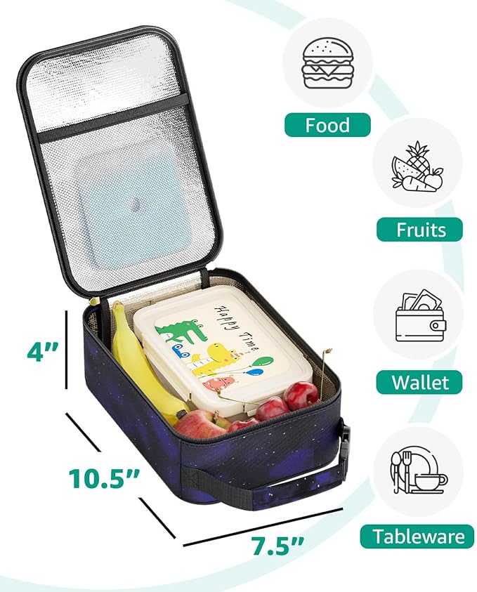 HowFly Small Lunch Bag - Insulated Lunch Box Bag for Women Men - Portable Thermal Reusable Meal Cooler Bags with Buckle Handle for Work School - Starry Sky