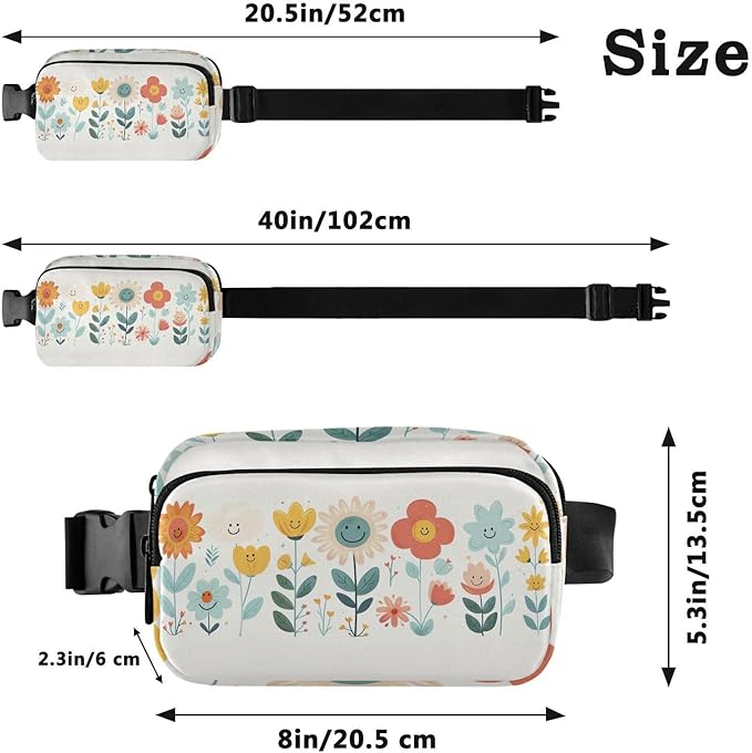 Cute Flowers Smiling Faces Fanny Pack for Women Men Water Resistant Fashion Waist Packs with Adjustable Strap Belt Bag for Travel Workout Jogging Hiking 21220136
