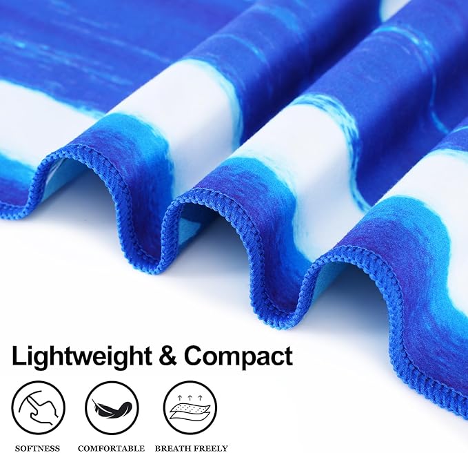6 Packs Lightweight Thin Microfiber Beach Towel Oversized Quick Dry Compact Sandproof Clearance Towels Sand Free Camping Swimming Pool Easy Pack Adults Vortex Striped Bohemian Black Purple Blue
