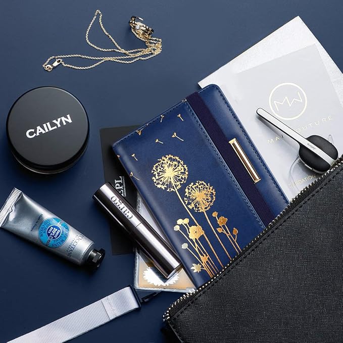 Women's Fashion Dandelion Passport Wallet, Blue, RFID Blocking, 7 Compartments, Faux Leather