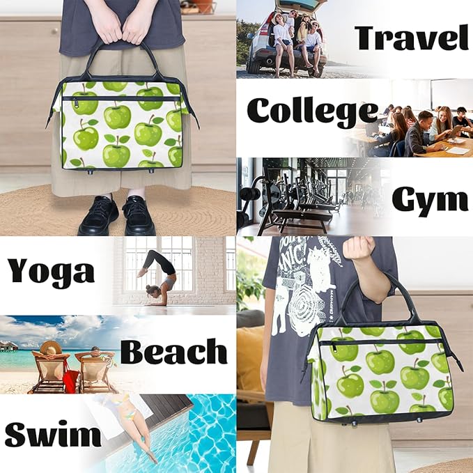 Green Apples Overnight Weekender Bag for Women Men Travel Duffel Bags Waterproof Luggage Carry on Sports Yoga Gym Bag
