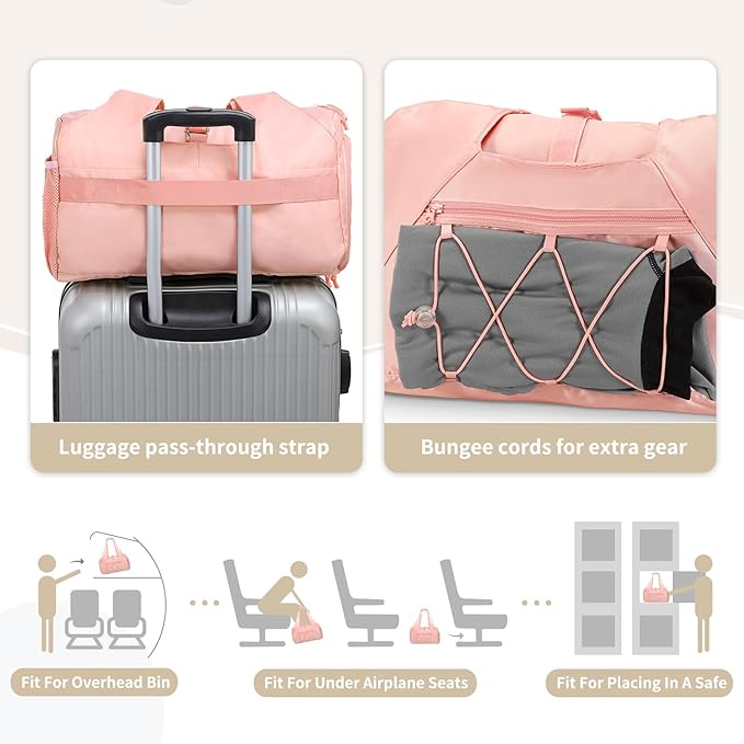 Small Gym Bag for Women, Mini Duffel Bag with Shoe Compartment, Cute Sports Tote Bag Dance Yoga Mat Luggage with Crossbody Water Bottle Bag, Pink
