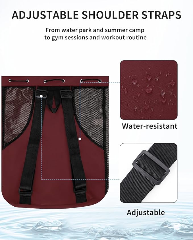 WANDF Swim Bag Mesh Drawstring Backpack with Wet Pocket for Swimming, Gym, and Workout Gear