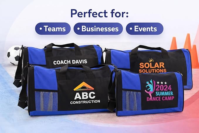 Custom Duffel Bag – Personalized with Logo or Text – Sports Team, Travel, Gym – Royal Blue, Red - Model 6072