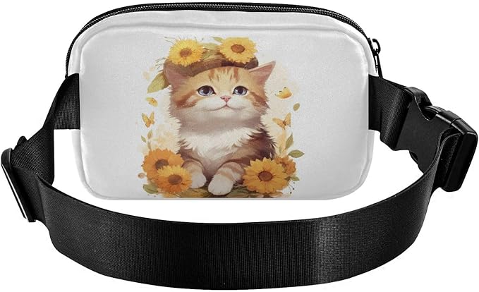 Kawaii Cat Sunflowers Fanny Pack for Women Men Water Resistant Fashion Waist Packs with Adjustable Strap Belt Bag for Travel Workout Jogging Hiking 21218107