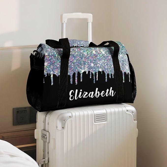 Sparkle Colorful Silver Glitter Print Shoe Bag Waterproof Travel Bag Duffel Bag Adjustable Shoulder Strap Perform Training for Women Men Casual Bag