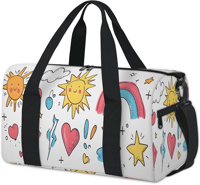 Sun Rainbow Cartoon Travel Duffle Bag for Women Men, Overnight Weekender Bag, Carry on Tote for Sport Gym