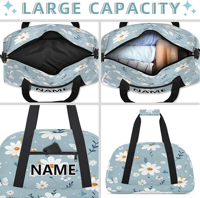 Floral Mini Gym Bag 18 inch for Women Men Waterproof Custom Flowers Travel Duffel Bag Carry On Overnight Tote Nurse Bag for Work Fitness Hiking