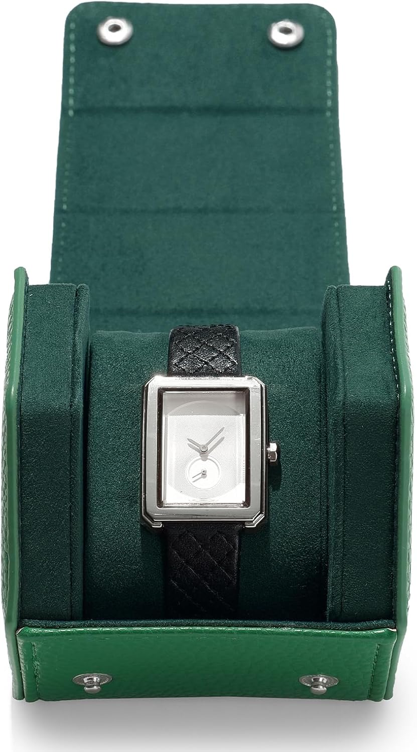 Oirlv Luxury Hexagonal Leather Watch Travel Case Single Watch Box for Men Portable Jewelry Storage Roll Organizer(1-Slot,Green)