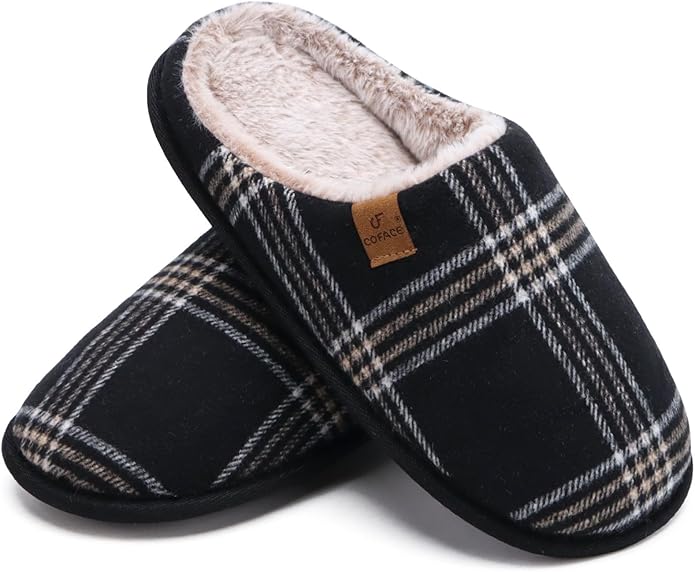 COFACE Mens Cozy Memory Foam Scuff Slippers Casual Slip On Warm House Shoes Indoor/Outdoor Sandal Slippers With Arch Support Rubber Sole Size 7-15