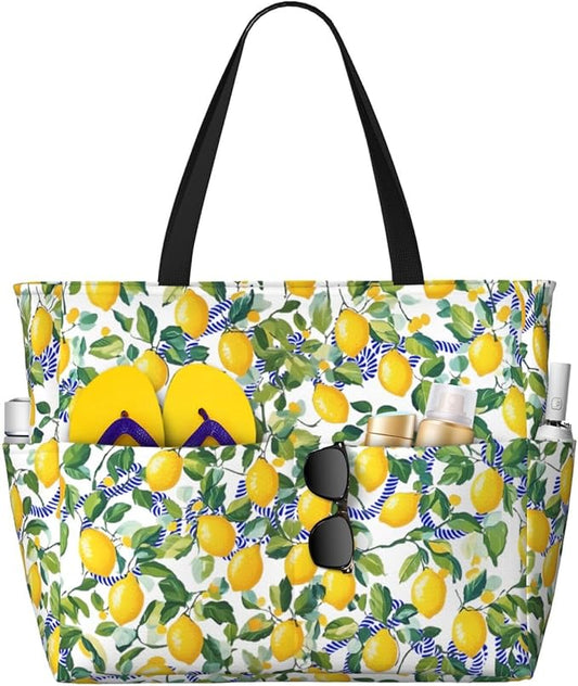 Large Beach Bag for Women Waterproof Foldable Travel Shoulder Tote Bag with Pocket for Weekender Pool Vacation