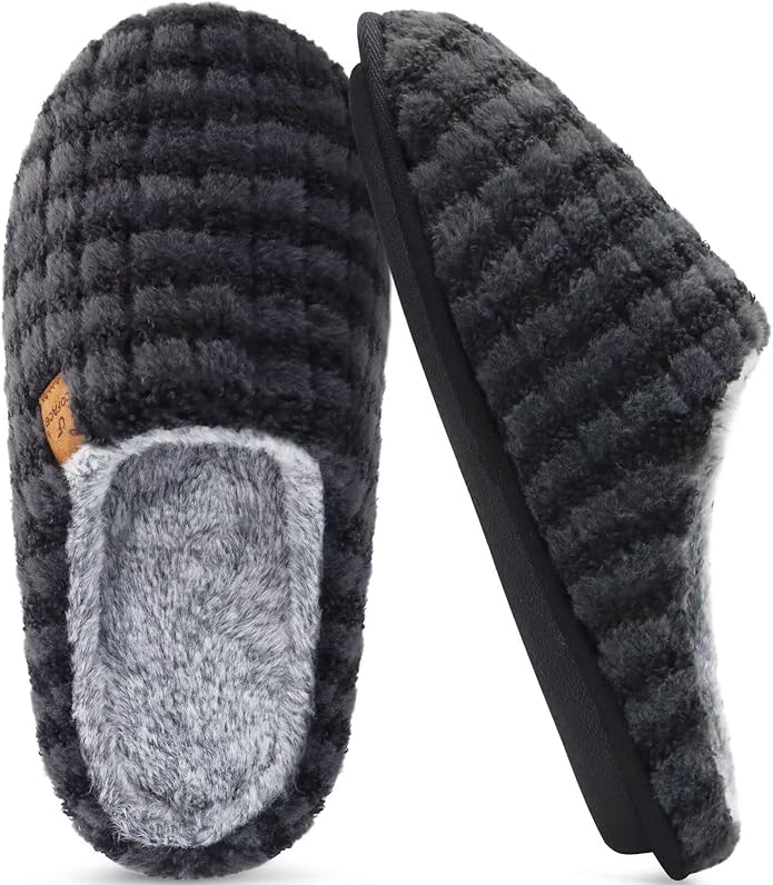 COFACE Mens Cozy Memory Foam Scuff Slippers Casual Slip On Warm House Shoes Indoor/Outdoor Sandal Slippers With Arch Support Rubber Sole Size 7-15