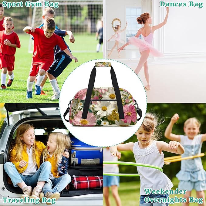 Florals Flower Daisy Gym Travel Duffle Bag for Women & Men with Front Zipper Pocket for Sports, Overnight, Weekender, Carry On,Workout & Dance Bag,Daisy Yellow White,18.9 * 8.7 * 10.6 in