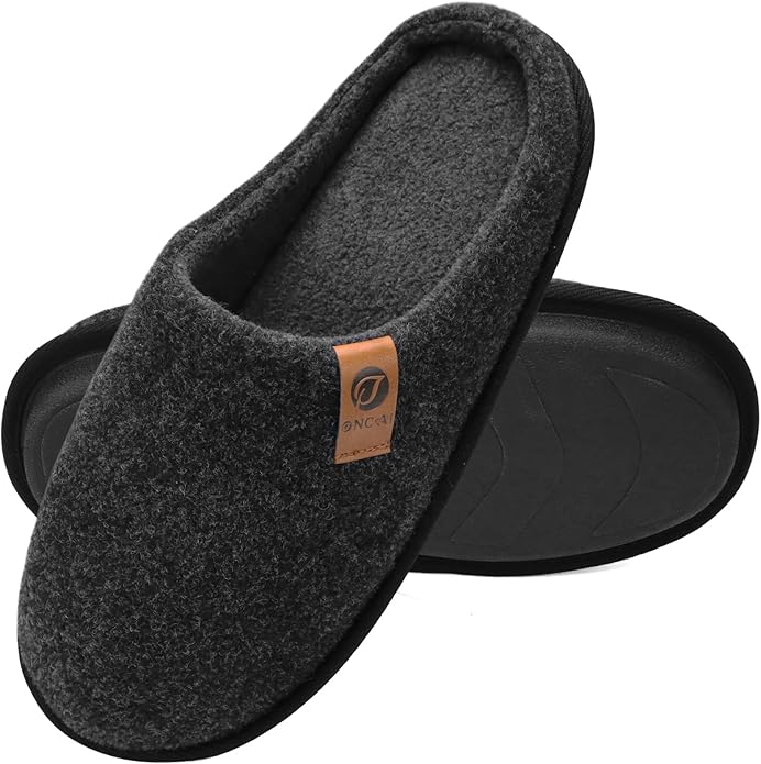 ONCAI Men's House Slippers Memory Foam Slip-On Warm Cozy Scuff Home Bedroom Shoes with Indoor/Outdoor Rubber Soles US Size 7-15