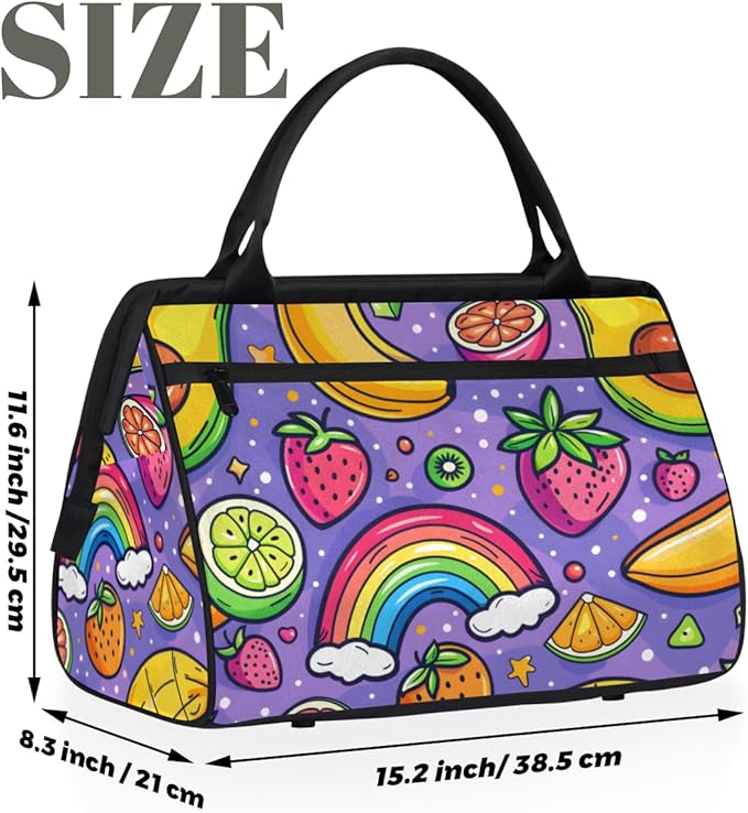 Rainbow Fruit Overnight Weekender Bag for Women Men Travel Duffel Bags Waterproof Luggage Carry on Sports Yoga Gym Bag
