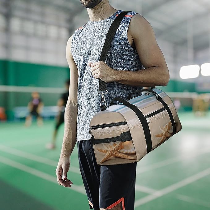 Starfish Shell And Beach Gym Bag Lightweight ，Travel Duffle Bag with Shoe Compartment，Gym Bag for Women for Overnight, Weekend, Yoga, Gym, Business Trips, Sport And Hospital.