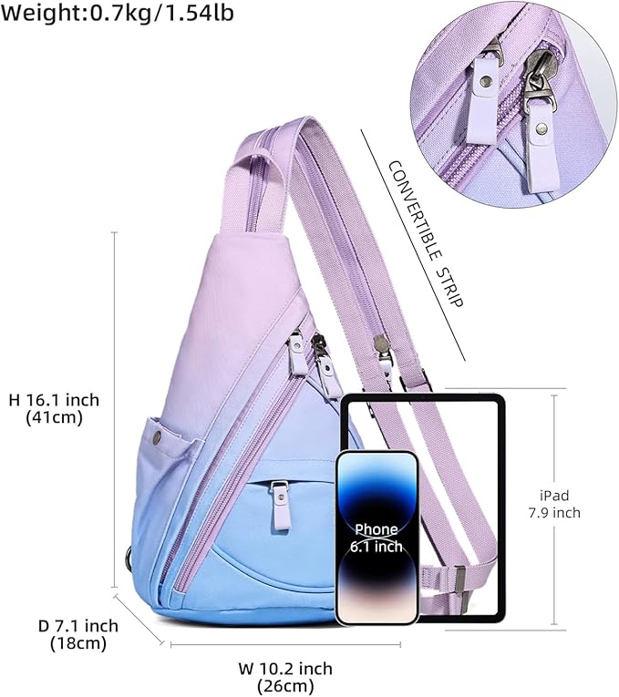 KL928 Canvas Sling Bag - Small Crossbody Backpack Shoulder Casual Daypack Rucksack for Men Women(Large Version,PalePurple+SkyBlue)
